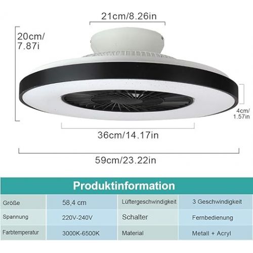  Depuley LED Ceiling Fan with Lamp, Modern Invisible Fan Ceiling Light, Dimmable Fan with Lighting, Adjustable Ceiling Lamp with Remote Control for Bedroom, Living Room