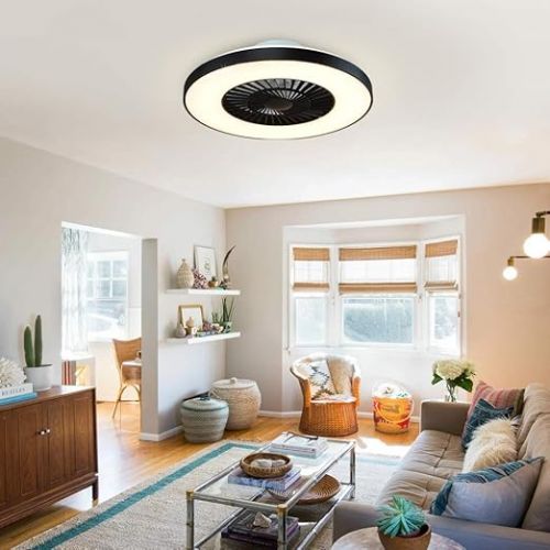  Depuley LED Ceiling Fan with Lamp, Modern Invisible Fan Ceiling Light, Dimmable Fan with Lighting, Adjustable Ceiling Lamp with Remote Control for Bedroom, Living Room