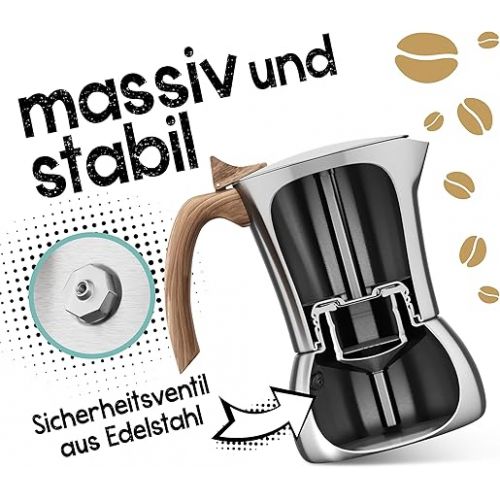  Morgenheld Premium Espresso Maker Induction for 6 Cups [300 ml] Made of Stainless Steel - Mocha Pot, Espresso Jug Suitable for All Types of Cookers - Dishwasher Safe