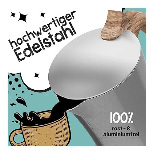  Morgenheld Premium Espresso Maker Induction for 6 Cups [300 ml] Made of Stainless Steel - Mocha Pot, Espresso Jug Suitable for All Types of Cookers - Dishwasher Safe