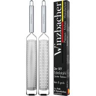 Winzbacher® The Original [Set of 2] Stainless Steel Grater | Parmesan Grater, Lemon Grater, Nutmeg, Ginger Grater, Zester | Razor Sharp Blade | Includes Protection & Cleaning Brush