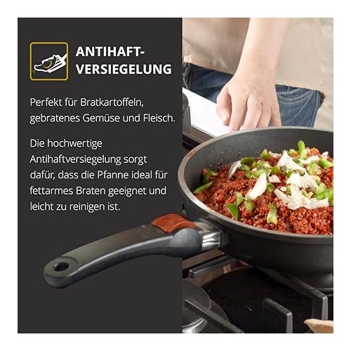  SKK 22414 Series 7 flache Bratpfanne - Energiesparende Aluguss-Pfanne mit abnehmbarem Griff, PFOA-frei, extrem langlebig, induktionsgeeignet, backofenfest - Ø 24 cm