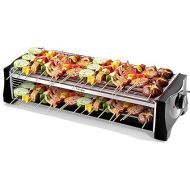 Tischgrill Elektrisch, Elektrogrill Doppelschicht, 2200W Elektro Grill Smokeless BBQ Elektro Grill fur Balkon Indoor Party, Grillnetz aus Edelstahl, Abnehmbarer Fettauffangschale, Thermostat, Schwarz