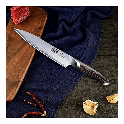  HOSHANHO Chef's Knife, Kitchen Knife 15 cm Utility Knife Made of High-Quality German Carbon Stainless Steel, Professional Chef's Knife with Effortless Ergonomic Handle