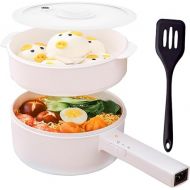 Electric Hot Pot 1.5 L with Steamers, Electric Pans for Roasting/Ramen/Fondue/Soup, Suitable for Dorm, Camping, Home, Ceramic Non-Stick Coating, Teflon-Free, Dual Power Control, White