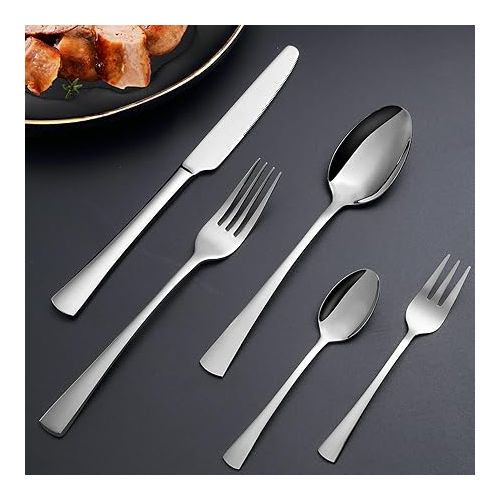  Bestdin Cutlery Set for 6 People, 30-Piece Stainless Steel Cutlery Set with Knife Fork Spoon, High-Quality Stainless Steel Cutlery, Dishwasher Safe