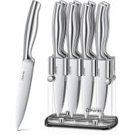 D.Perlla Steak Knife, Steak Knife Set 9 Pieces, Sharp Steak Knife Set with Ergonomic Handle, 8 Pieces Serrated Steak Knives & Acrylic Knife Holder