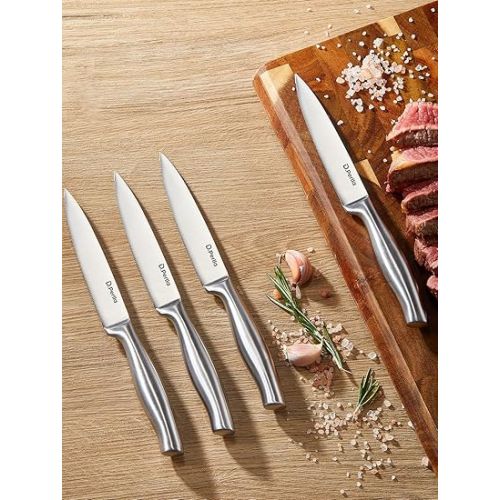  D.Perlla Steak Knife, Steak Knife Set 9 Pieces, Sharp Steak Knife Set with Ergonomic Handle, 8 Pieces Serrated Steak Knives & Acrylic Knife Holder