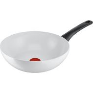Tefal C41719 Ceramic Control Wok Pan 28 cm, Safe Ceramic-coating, Thermo-Signal Temperature Indicator, Easy Cleaning, Suitable for Induction Cookers, White