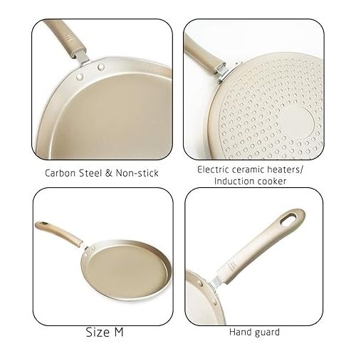  Crepes Pan Pancake Pan Induction Palate Ham Pan Pancake Frying Pan Pan Crepe Non-Stick Coating for Pancakes Crepes Omelettes Palate Ham Carbon Steel 20 cm