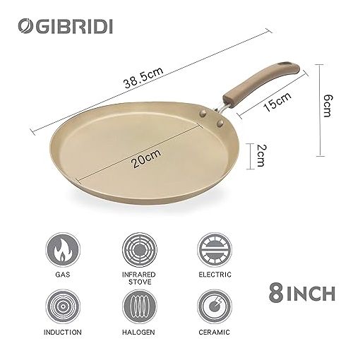  Crepes Pan Pancake Pan Induction Palate Ham Pan Pancake Frying Pan Pan Crepe Non-Stick Coating for Pancakes Crepes Omelettes Palate Ham Carbon Steel 20 cm