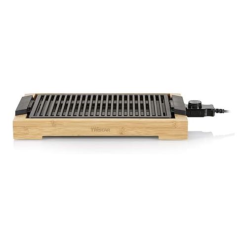  Tristar BP-2785 Table Grill/Barbecue Grill with Grill Grate, 2000 Watt Power, 37 x 25 cm Grill Surface Bamboo Housing