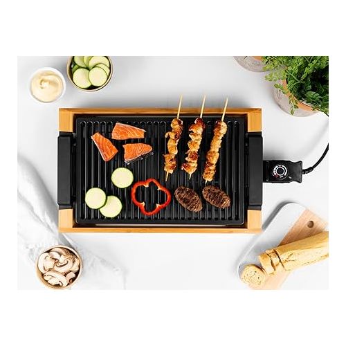  Tristar BP-2785 Table Grill/Barbecue Grill with Grill Grate, 2000 Watt Power, 37 x 25 cm Grill Surface Bamboo Housing