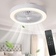 POWROL Ceiling Fan with Remote Control Light, 19 Inch Half Built-In 3 Speeds, Low Noise, Dimmable, Modern LED Light, Ceiling Fan, Living Room, Kitchen, Bedroom