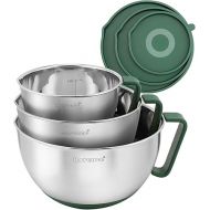 Rorence Mixing Bowl Set Stainless Steel Non-Slip Bowls with Spout, Handle and Lid - Set of 3 - Green