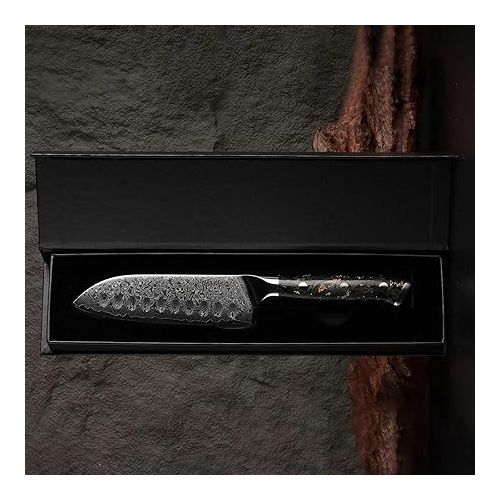  Damaso Santoku Knife (12.7 cm), Black Aurora Chef's Knife Made of 67 Layers Damascus Knife, Japanese Knife, Damask Kitchen Knife