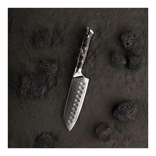  Damaso Santoku Knife (12.7 cm), Black Aurora Chef's Knife Made of 67 Layers Damascus Knife, Japanese Knife, Damask Kitchen Knife