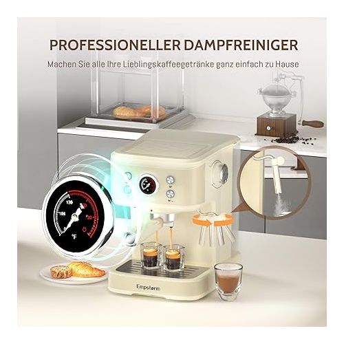  Espresso Machine, 20 Bar Espresso Machine with Milk Frother Steam Stick, Compact Espresso Coffee Machine with for Cappuccino, Latte, Quick Heating, Stainless Steel