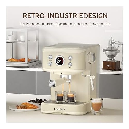  Espresso Machine, 20 Bar Espresso Machine with Milk Frother Steam Stick, Compact Espresso Coffee Machine with for Cappuccino, Latte, Quick Heating, Stainless Steel