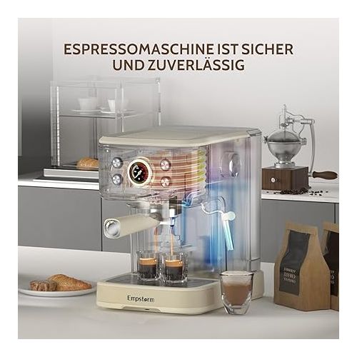  Espresso Machine, 20 Bar Espresso Machine with Milk Frother Steam Stick, Compact Espresso Coffee Machine with for Cappuccino, Latte, Quick Heating, Stainless Steel