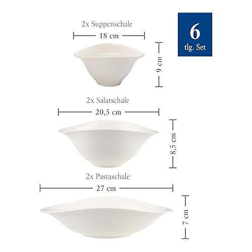  Villeroy and Boch Vapiano Trio Bowls Set of 6, Ideal for Dinner for Two, Premium Porcelain, Dishwasher and Microwave Safe, White.