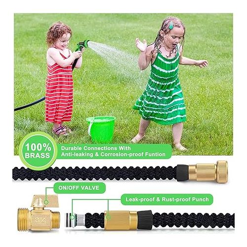  Flexibler Gartenschlauch 30M/100FT, Flexischlauch aus vierlagig Latex mit 9 Funktionen Duse Gartenschlauch, 1/2 und 3/4 Zoll Messing Adapter, Dehnbar Schlauch Wasserschlauch flexibel fur Bewasserung