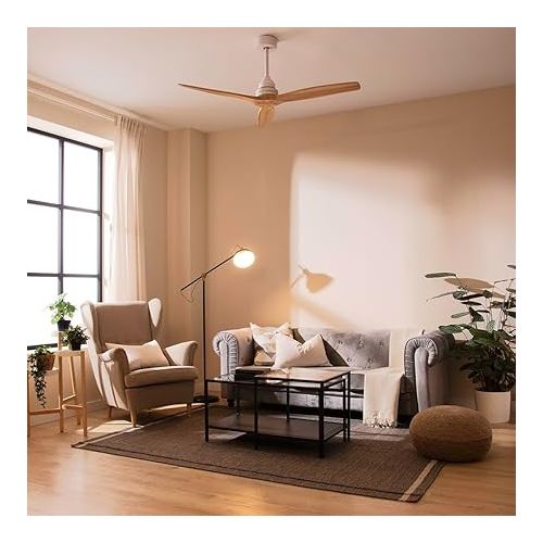  Cecotec EnergySilence Aero 590 Ceiling Fan with Remote Control and Timer, 70 W, Energy Saving, 132 cm (52 Inch) Blades, Copper Motor, 3 Speeds, Beech Wood Colour