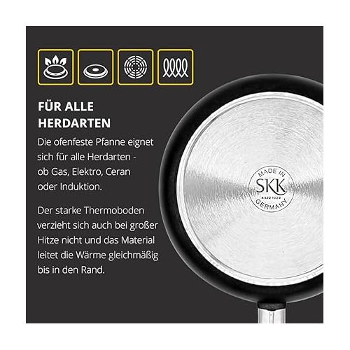  SKK 22814 Titan Induction Cast Frying Pan Diameter 28 cm Non-Stick Coated Pan Suitable for Induction Cookers Flat Rim Ceramic Reinforced with Removable Handle Oven Safe Made in Germany