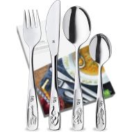 WMF Children's Cutlery Set with Name Engraving Animals Design 4 Pieces, from 3 Years and Above, Polished Cromargan Stainless Steel Dishwasher Safe with Engraving, Baptism Gift, Customisable