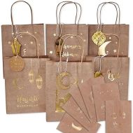 Papierdrachen 6 Brown Handbags for Ramadan - Beautiful and High Quality Gold Printed - Ideal for Wrapping Gifts - with Tags and Postcards - Set 1