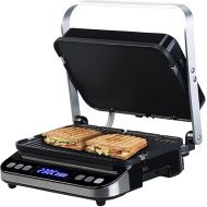 Rosenstein & Sohne Sandwich Maker: Digital Panini, Sandwich & Contact Grill, Timer & Memory, 2000 W (Plate Grill, Grills, Barbecue Skewers)