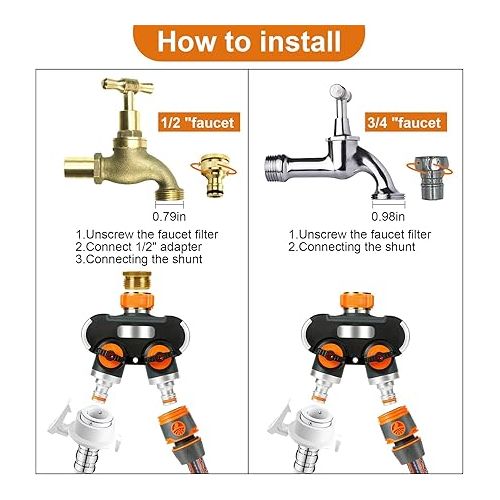  Diealles Shine® 2-Way Water Distributor, 3/4 Inch and 1/2 Inch Water Distributor, Garden Hose Distributor for Simultaneous Connection of Two Devices, Both Outputs Adjustable