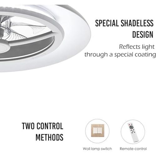  BKZO 55 cm LED Ceiling Light with Fan, Ceiling Fan Lights without Lampshade, Adjustable Wind Speeds, Dimmable Light, Modern Fan Lighting, 3000-5500K