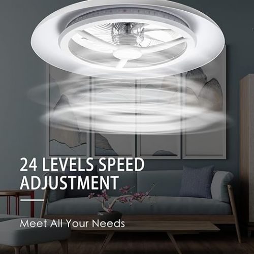  BKZO 55 cm LED Ceiling Light with Fan, Ceiling Fan Lights without Lampshade, Adjustable Wind Speeds, Dimmable Light, Modern Fan Lighting, 3000-5500K