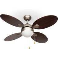 Klarstein Valderama Ceiling Fan with Lighting (4 Blades Smooth Running 106 cm Diameter Ceiling Light 2 x 43 Watts 3 Speeds Brushed Nickel Body