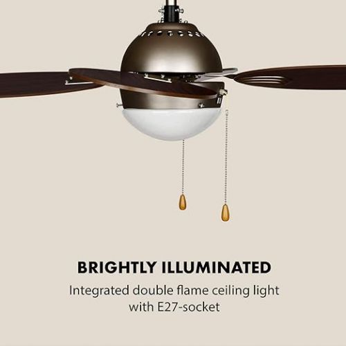  Klarstein Valderama Ceiling Fan with Lighting (4 Blades Smooth Running 106 cm Diameter Ceiling Light 2 x 43 Watts 3 Speeds Brushed Nickel Body