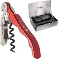 Pulltex Sommelier Set 2-Piece Waiter's Knife Pulltaps Basic Fire Red with Laser Engraving and Black Faux Leather Case in Elegant Gift Box