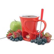 Swissmar F12066 Sweetheart Schokoladen Fondue Becher Set 4-teiliges, Gusseisen/Edelstahl, Rot, Schokofondue Teelicht Beheizt, mit 2 Fondue Gabeln, Spulmaschinenfest, Geschenkset