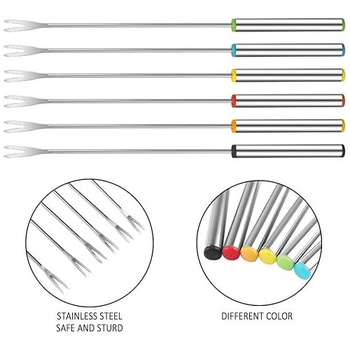  Chudian 18 Piece Fondue Fork Barbecue Skewers Made of Stainless Steel for Cheese Fruit Chocolate Marschmallow Fork Set Colourful Grill Sticks with Heat Resistant Handle (24 cm)