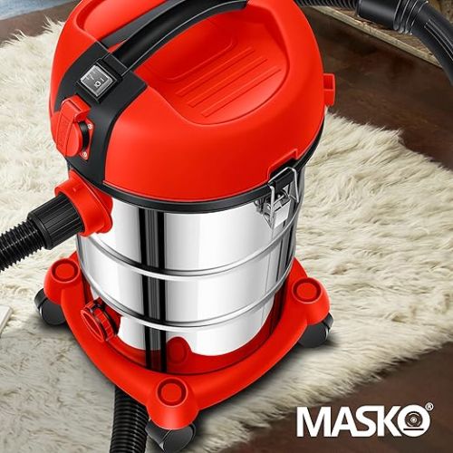  Masko® Industrial Wet And Dry Vacuum Cleaner, Stainless Steel, 2300 W, with Socket and Blowing Function Dry and wet vacuuming - “Push&Clean” - industrial vacuum cleaner with and without bags - bagless., red