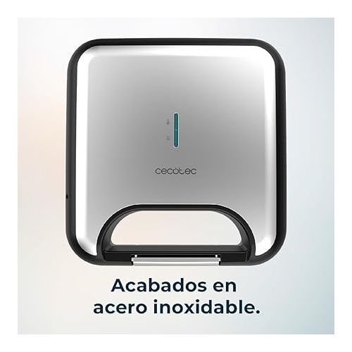  Cecotec Sandwich Maker Rock'nToast Square+, 800 W Power, Square Plates, RockStone Coating, Non-Stick, Stainless Steel, Environmentally Friendly PFOA-Free Coating