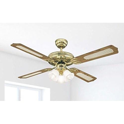  Westinghouse Monarch Trio 132 cm/ 52-inches Ceiling Fans, Polished Brass-Oak Cane/ Mahogany