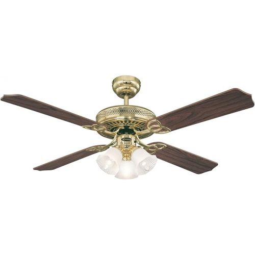  Westinghouse Monarch Trio 132 cm/ 52-inches Ceiling Fans, Polished Brass-Oak Cane/ Mahogany