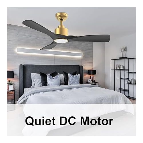  OFANTOP Ceiling Fan with Lighting and Remote Control, Quiet Ceiling Fans, Diameter 132 cm, WiFi, Alexa, App, Timer, Summer/Winter Operation - Black Gold