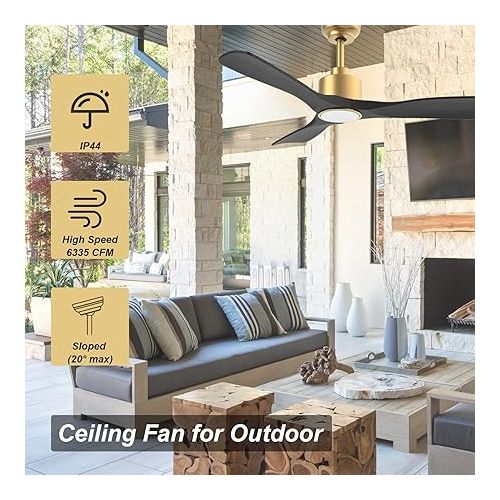  OFANTOP Ceiling Fan with Lighting and Remote Control, Quiet Ceiling Fans, Diameter 132 cm, WiFi, Alexa, App, Timer, Summer/Winter Operation - Black Gold