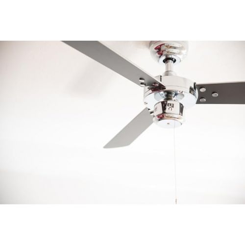  AireRyder - Cyrus Ceiling Fan without Lighting | Quiet Fan with Pull Switch in Shiny Chrome Design, Reversible Blades in Black/Silver Diameter 107 cm. (Colour: Chrome & Black/Silver)