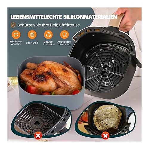  BISNIE Silicone Mould for Hot Air Fryer, 20 cm Air Fryer Silicone Pot, Reusable Air Fryer Silicone Pot with Two Oven Gloves, Heat Resistant, Easy to Clean for Microwave, Oven Accessories