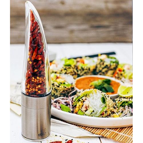  AdHoc Chili Mill Pepe with Chili Pods Filling | Chilli Cutter with Original SchneidWerk | Spice Cutter in Elegant Gift Packaging | Brushed Stainless Steel