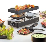 Spring Classic Raclette 2 People Black Table Grill Electric Non-Stick Coated Aluminium Grill Plate 2 Pans & Raclette Scraper Standing Level 25.5 x 1 x 12.5 cm 440 W Raclette Grill