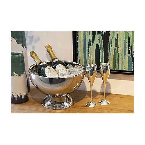  EDZARD Champagnerkuhler Cadiz (ø 32 cm, H 21 cm) Edelstahl hochglanzpoliert, doppelwandig, große Schale, Sektkuhler, Flaschenkuhler, Kuhler fur bis zu 3 Flaschen